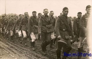 Port. Photo MACHT SCHNELL Wehrmacht Infantry Truppe Moving on Road