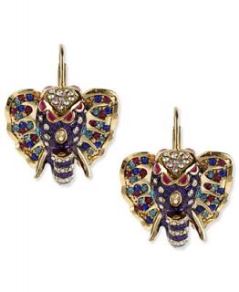 Betsey Johnson Earrings, Gold Tone Purple Elephant Drop Earrings