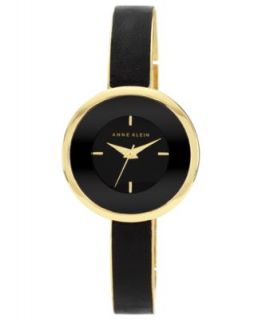 Anne Klein Watch, Womens Black Leather and Gold Tone Bracelet 31mm AK