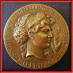 Goddess Ceres Wreath of Grapes Maize Wheat Corn Bronze Medal
