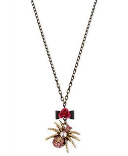 Betsey Johnson Necklace, Gold Tone Glass Crystal Spider Drop Pendant