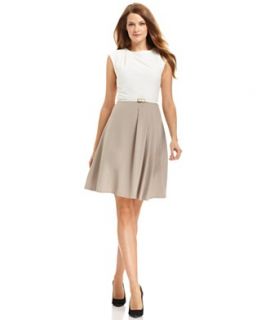 Calvin Klein Dress, Sleeveless Belted Two Tone A Line