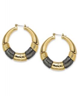 Alfani Earrings, Gold and Hematite Tone Loop Drop Earrings