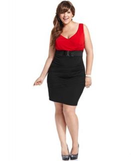 Trixxi Plus Size Dress, Sleeveless Pleated Belted