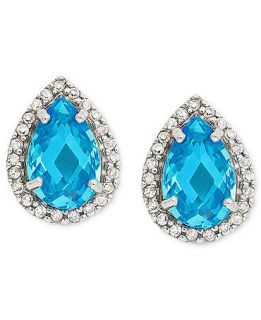 Brilliant Sterling Silver Earrings, London Blue Cubic Zirconia Pear
