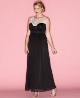 Xscape Plus Size Dress, Cap Sleeve Lace Ruffled Gown   Plus Size