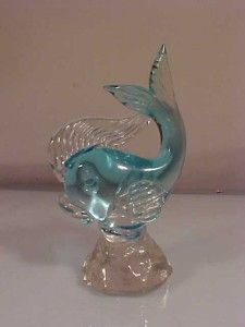 Vtg Marano Blue & Clear Fish Figure Statue Art Glass Paperweight No