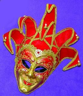 Grand Jester Full Face Venetian, Masquerade, Mardi Gras Mask W/Bells