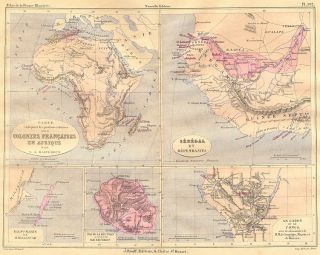 Africa Senegal Ste Marie Madagascar Reunion 1884 Map
