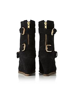 Dune Pope Double Buckle Wedge Boots Black   