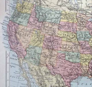 C1880 United States Antique Color Map Railroads Very Detailed