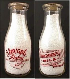 Milk Bottle   Pint   Elmaple Dairy   Warren   Liusbon Falls, Maine