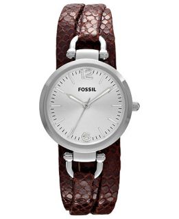Fossil Watch, Womens Georgia Dark Brown Python Print Triple Wrap