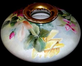 Dotter Limoges Austria Hand Painted Roses Squat Vase Ph Leonard