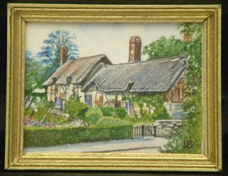 Pauline Whiteley Original Mini Painting ANN HATHAWAYS COTTAGE / Wood