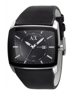 Armani Exchange Watch, Mens Black Leather Strap 39x46mm AX2080