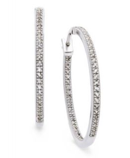 Diamond Earrings, 14k White Gold Diamond Oval In and Out Hoop Earrings