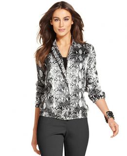NY Collection Jacket, Snake Print Zip Front   Womens