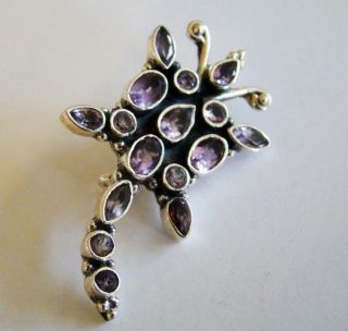 Sterling Silver Genuine Amethyst Dragonfly Pin Pendant