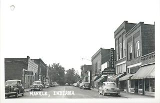 IN, Markle, Indiana, RPPC, Street Scene, 50s Cars