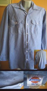 Dickies Chambray Blue Denim Work Shirt Large 16 5 Made in USA