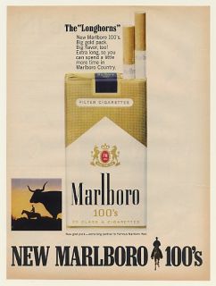1967 Marlboro 100s Longhorns New Gold Pack Ad