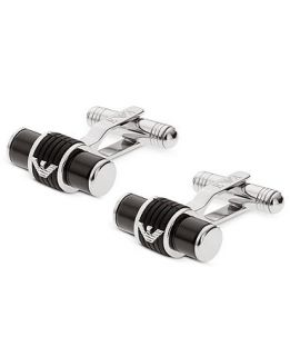 Emporio Armani Cuff Links, Mens Stainless Steel and Black Silicone