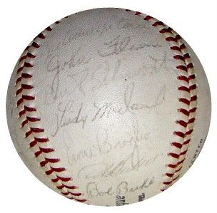 1964 Cubs Team 28 Signed Vintage ONL Baseball Ernie Banks Ron Santo