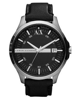 Armani Exchange Watch, Mens Black Leather Strap 46mm AX2101   All
