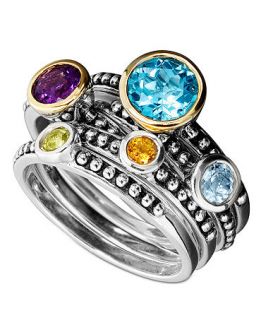 14k Gold & Sterling Silver Multi Stone Stackable Ring Set   Rings
