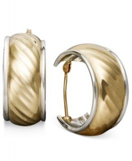 14k Gold and Sterling Silver Earrings, Diamond Cut Hoop Earrings