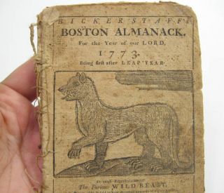 Antique 1773 Bickerstaff Boston Almanack Illustration RARE Americana