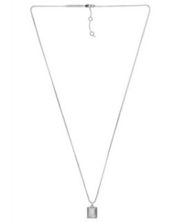 Michael Kors Necklace, Silver Tone Clear Glass Square Pendant