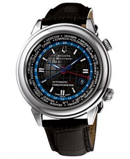 Bulova Accutron Watch, Mens Swiss Automatic Chronometer Black Leather