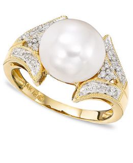 14k Gold Cultured Freshwater Pearl & Diamond (1/16 ct. t.w.) Ring