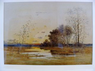 Antique Samuel Chaffee Marsh Sunset Landscape w C Painting