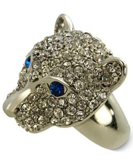 GUESS Ring, Silver Tone Glass Crystal Leopard Stretch Ring