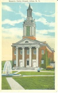 NEW YORK Utica Masonic Home Chapel With Fountain & Clock Tower Old