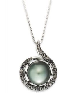 Sterling Silver Necklace, Cultured Tahitian Pearl (11 13mm) and Black