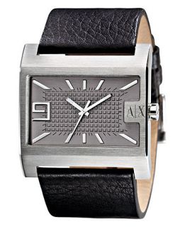 Armani Exchange Watch, Mens Black Leather Strap 45x23mm AX1001