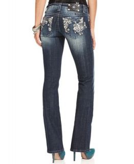 Miss Me Jeans, Bootcut Rhinestone Floral Embroidered Dark Wash