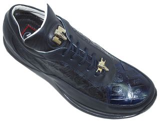 New Mauri Navy Alligator Nappa Leather Sneakers 10 5