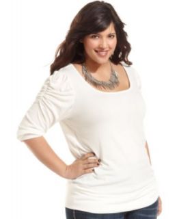 Planet Gold Plus Size Top, Three Quarter Sleeve with Crochet Back