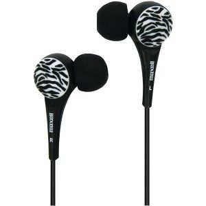 190269 Wtblack Maxell Wild Things Zebra Earbuds Black for  Tablet