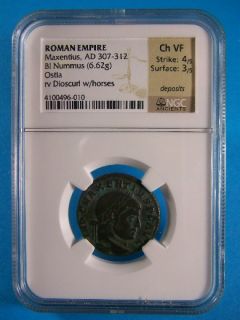 Follis of Roman Emperor Maxentius RARE Ostia Mint NGC CH VF 6010