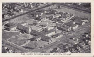 Wichita KS Kansas Masonic Home Black White Postcard