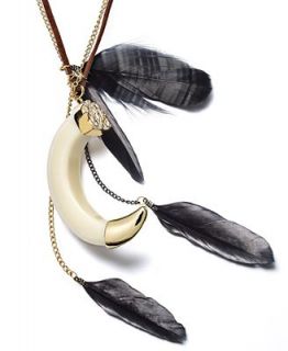 Bar III Necklace, Gold tone Horn and Feathers Pendant