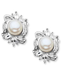Sterling Silver Earrings, Cultured Freshwater Pearl (7mm) and White