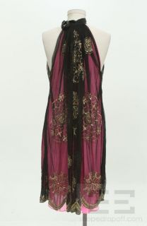 Matthew Williamson Hot Pink & Black Mesh Overlay Sequined Halter Dress