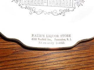 1962 Calendar Plate Mazies Liquor Store Pennsauken NJ